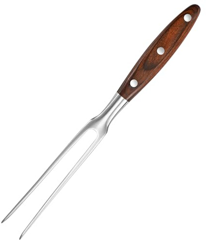 Robuste Tranchiergabel aus Edelstahl mit rotem Holzgriff – Ideal für Truthahn, Rind, Schinken, BBQ, Grillen & Braten