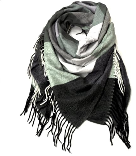 Generisch Strickschal, Karo Kariert Design,Material: 80% Viskose 20% Lana, Übergroßer Quadratisch Winterschal mit Fransen, Klassischer Stil für Damen