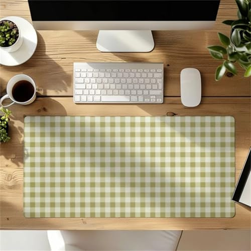 Lituor Tapis de Souris XXL 600x300x2mm Carreaux Bleus et Beiges,Grand Tapis de Clavier Antidérapant avec Bords Cousus,Tapis de Souris de Jeu pour la Maison et Le Bureau