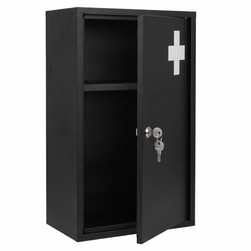 Spetebo Metall Medizinschrank 50 x 30 cm schwarz | Abschließbar, Inklusive 2 Schlüssel, 1 Fach, Wandmontage