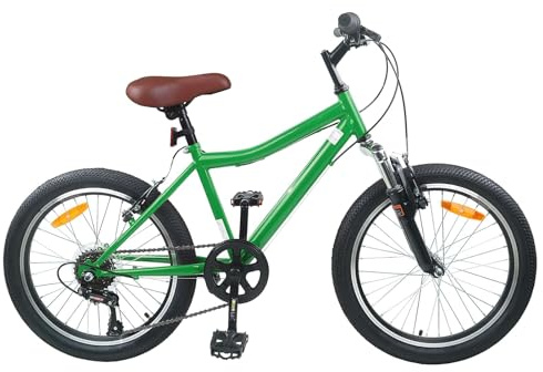 WERNBUPS Kinderfahrrad 20 Zoll 6-Gang Grün mit verstellbarem Lenker und Sitz für 6-11 Jahre, robuste Stahlkonstruktion, klassisches Bremssystem, anatomischer Sattel, wartungsarm