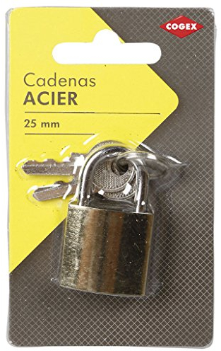 COGEX - Cadenas acier - 25 mm - Avec 2 clés en acier - Couleur: doré - Finition dorée - Diamètre: 3.9mm - Produit idéal pour les casiers, coffres, garage, caisse à outils, les valises, les bagages,etc