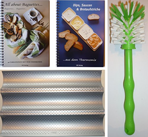 HG Verlag PXXL-Set Baguetteblech + All About Baguettes... 40 Variationen mit dem Thermomix + Dips, Saucen und Brotaufstriche 50 Rezepte ..aus dem Thermomix + Bürste TM6 TM5 TM31…