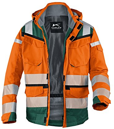 KÜBLER REFLECTIQ Wetterjacke Sympatex® PSA 2 – Jacke mit reflektierenden Elementen und Z‑Liner-Konstruktion warnorange/moosgrün Gr. XS