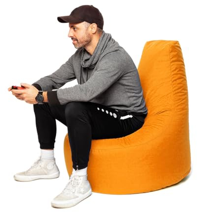 PATCH HOME Gamer Kissen & Lounge Sitzsack – befüllbar mit Reißverschluss, gefüllt mit Styropor, geeignet für In- & Outdoor. Perfekt als Gaming Sessel Sitzkissen| (Orange - Ø 80cm x Höhe 90cm)
