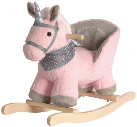 Baby Animal Rocker, Rocking Horse with Seat, Ride on Horse, Plush Rocking Horse with Unicorn Music, Wooden Rocking Horse for Toddlers 1-3, (Pink Unicorn), CPC Certified