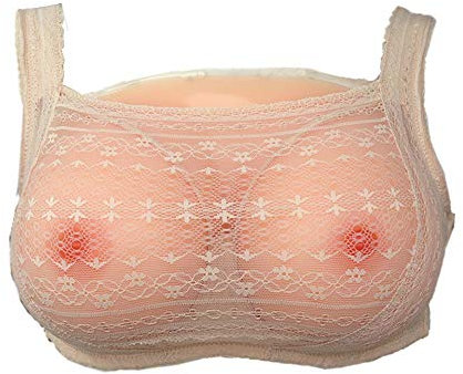 BaronHong Reggiseno Senza Bretelle Tette finte Masturbia Crossdresser al Seno in Silicone; See Through Floral Lace (Nude, 80A)