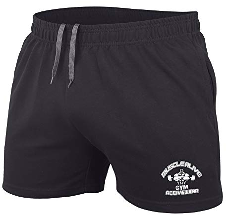 Herren Bodybuilding Fitnessstudio Trainieren Kurze Hose Frottee-Baumwolle 5 MA schwarz XL