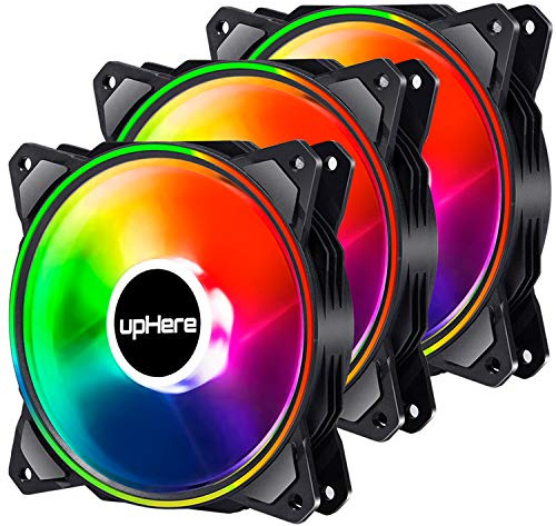 upHere 120mm Dual halo Rainbow LED PC Case Fan,High performance Silent Fan for PC cooling,DP12CF3-3