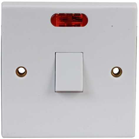 Invero 1 Gang 20 Amp Double Pole Electric Water Heater Wall Switch Standard Square White with Red Neon Power Indicator