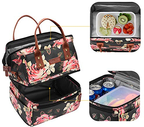 Im Freien Doppeldecker Mittagessen Kühler Rucksack Isolierte Tragbare wasserdichte Tasche für Camping, Wandern, Strand, Park