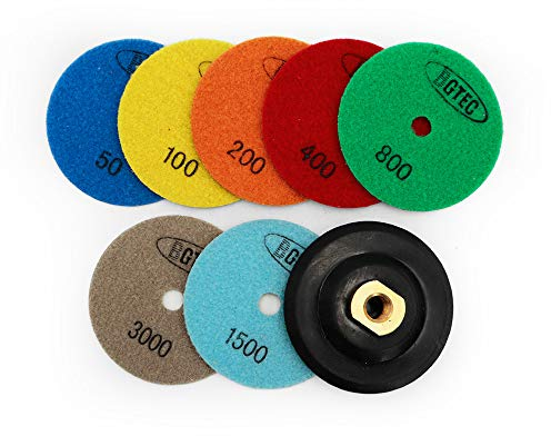 BGTEC 100mm Diamant Trockenpolierpads für Granitmarmor Mischkörner 7 Stücke Pads mit 1 Stück M14 Gummi Backer