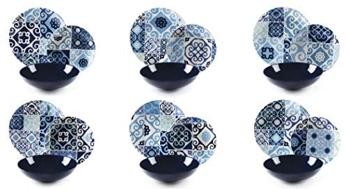 Excelsa Maiolica Blue Servizio Piatti 18 Pezzi, Ceramica Stoneware e Porcellana, Blu