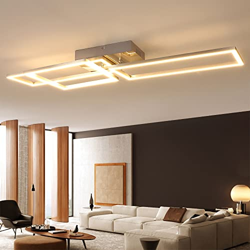 Depuley LED Deckenleuchte Dimmabar Modern, Dimmbar Deckenlampe 3 Flammig mit Fernbedienung, 40w, Frame Schwenkbare, Metall Chrom, Weiße Deckenleuchten für Schlafzimmer,Wohnzimmerlampe Esszimmer Büro
