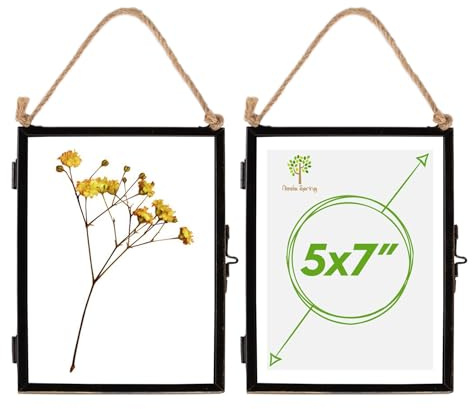 Nicola Spring Hanging Metal Photo Frames 5x7 Inch (14 x 18.5cm) - Set of 2 Black Vintage Glass Picture Frames with Rope for Wall Display - Rustic Industrial Home Décor for Photos & Artwork