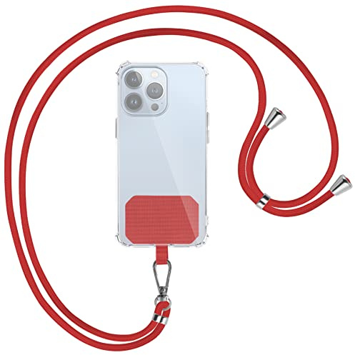 mtb more energy® Universal Handykette - Rot/Silber - kompatibel mit vielen Handyhüllen - hochwertiges Band Seil Kordel zum Umhängen