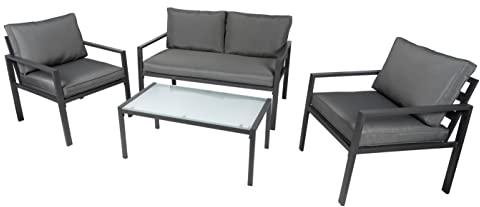Lifetime Garden Lounge Gartenmöbel Set Milan - 4-Teilig: 2 Sessel, 1 Gartensofa, 1 Tisch - 7X Kissen - Grau
