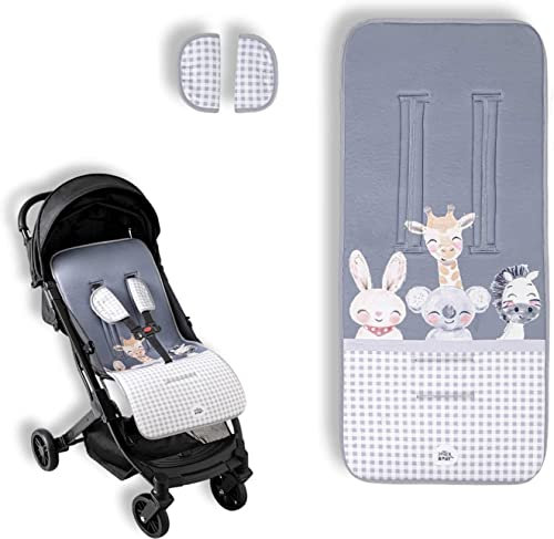 Colchoneta Silla Paseo,Colchoneta Para Silla De paseo Universal, funda carro bebe universal, Transpirable Ideal Para Verano Cochecitos y Asiento de Carro(Animales Acuarela)