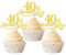 Xsstarmi 24 PCS Gold 40th Anniversary Cupcake Toppers Glitter Forty Anniversary Cheers to 40 Years Wedding Cupcake Picks Cake Decorations for Happy 40th Anniversary Birthday Retirement Party Supplies
