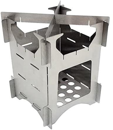 Generic Poêle à Bois de Camping Compact Extérieur en Acier Inoxydable Pliant Cuisinière à Bois pour Le Chauffage à la Maison Mini Réchaud de Pique-Nique Portable,Silver,10 * 10 * 12.7cm