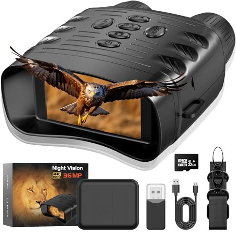 Nachtsichtbrille 4K FHD Fernglas Infrarot-Nachtsicht für Erwachsene, 7,6 cm großer Bildschirm, digitale Infrarot-Nachtsicht zum Betrachten in 100% Dunkelheit, mit 32 GB Speicherkarte für Foto- und