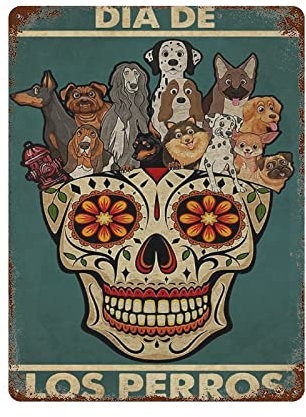 Lsjuee Retro-Stil, Neuheit, Poster, Eisenmalerei, Hundeliebhaber, Zuckerschädel, Vintage-Blechschild, Tag der Toten, Horror, Halloween, Zuhause, Dekoration Wanddekoratio