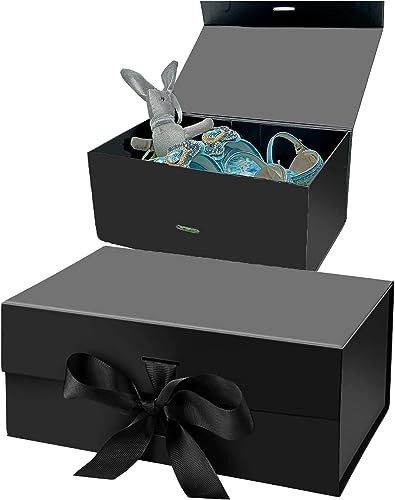 Scatola regalo nera con l'arco, 23x17x7cm Scatola regalo riutilizzabile Scatola regalo Confezione regalo per matrimonio, compleanno, Natale (nero)