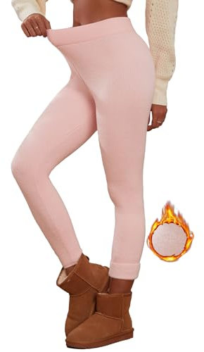 Famulily Fleece-Leggings für Frauen Basic Rippenstrick-Leggings Cotton Knit Footless Tights Comfy Velvet Pants Rosa M/L