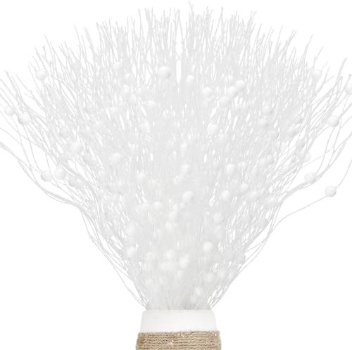 Kunjocy Lot de 10 tiges de baies de Noël à paillettes - 45 cm - Décoration de Noël bouclée - Faux pics de Noël pour sapin de Noël, couronne, travaux manuels, vase, fête de mariage (blanc)