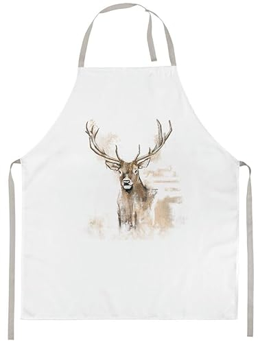 Ambiente Küchenschürze 85 cm / 100% Baumwolle Serie antlers Motiv Hirsch Jagd Landhaus Party Grillschürze Unisex