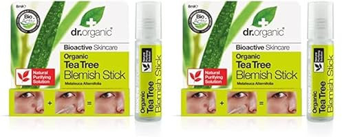 Dr Organic Tea Tree Blemish Stick, Minimise Spots & Reduce Redness, For Acne , Clear Skin, Purifying, Natural, Vegan, Cruelty-Free, Paraben & SLS-Free, Certified Organic, 8ml, Packaging may vary