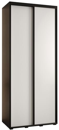 MEBLE KRYSPOL Davos 1 100 Schlafzimmerschrank mit Zwei Schiebetüren - Moderner Kleiderschrank mit Kleiderstange und Regalen - 235,2x100x45 cm - Schwarz Weiß Schwarz