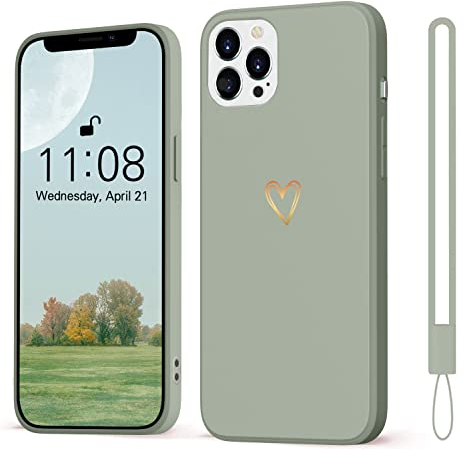 Mitetabo für iPhone 12 Pro Hülle Handyhülle iPhone 12 Pro Gold Liebesherz, Mädchen Case Weich Silikon Slim Stoßfest Kratzfeste Süßes Gold Love Schutzhülle für iPhone 12 Pro 6.1 Kupfer grün