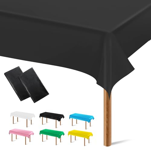 Segus Tischdecke Schwarz, 2 Stück Plastiktischdecke 137 * 274, Tischdecke Einweg, Tischdecke Rechteckig für Party, Geburtstag, Hochzeit, Tischdecke Bierzeltgarnitur