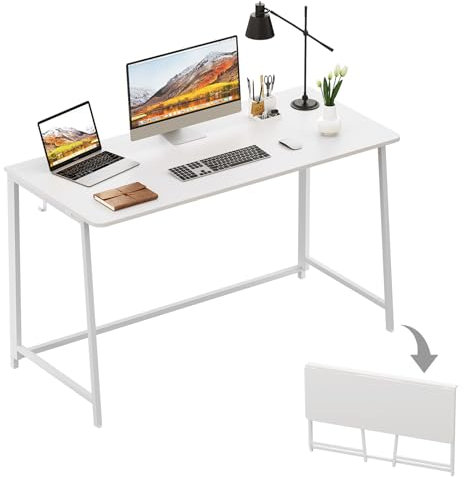 WOHOMO Klapptisch, 120 cm, faltbarer Computertisch für Schlafzimmer, platzsparender Computertisch, Schreibarbeitsplatz für Heimbüro, einfache Montage, Weiß