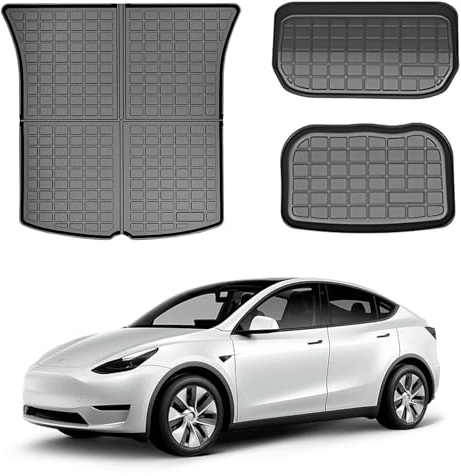 TIHOOK 3 STK TPE Schutzmatte- Hintere Kofferraummatte, Vordere Kofferraummatte, Kofferraumuntermatte, rutschfest & Wasserdicht, für Tesla Model Y Zubehör