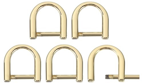 QUARKZMAN D Rings Schraubenschäkel, 5 Stück 9mm Zinklegierung Hufeisen U Form D Ring Schnallen Taschenzubehör zum Nähen für Taschen Selber Machen Lederhandwerk Schlüsselanhänger, Gold