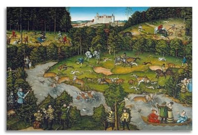 Lucas Cranach The Elder, Jagd in der Nähe von Schloss Hartenfels, 1540, Kunstdrucke, Vintage-Kunst, Leinwand-Wandkunst, berühmte Kunstdrucke, Poster, dekorative Malerei, Leinwand, Wandposter und