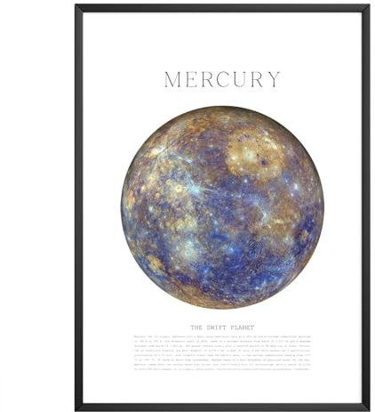 MJ-GRAPHICS® Poster Merkur Poster Sonnensystem Din A2 Astronomie Dekor Poster Weltraum, Planeten Poster Space Poster Weltall, Sternenhimmel Poster Büro Wohnzimmer Lernposter - ohne Bilderrahmen