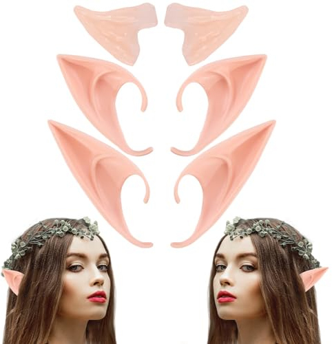 SHSHbuy 3 Paare Elfen Ohr,Elfenohren Set,Elfenohren Latex Ohren,Halloween Elf Ohren Fee Cosplay für Halloween Kostüm Weihnachtsfeier,Cosplay Karneval Party Fasching Kostüm