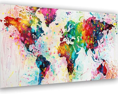 Peinture Numero Adulte Carte Du Monde Peinture par Numero Adulte Avec Pinceaux et Peinture Acrylique Pigmentée Peinture par Numero Loisirs Créatifs, Décoration Murale 40 x 80 cm sans Cadre (Carte) E-9