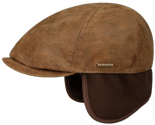 Stetson Pigskin Flatcap mit Ohrenklappen Herren Herbst Winter Cognac XL (60-61 cm)