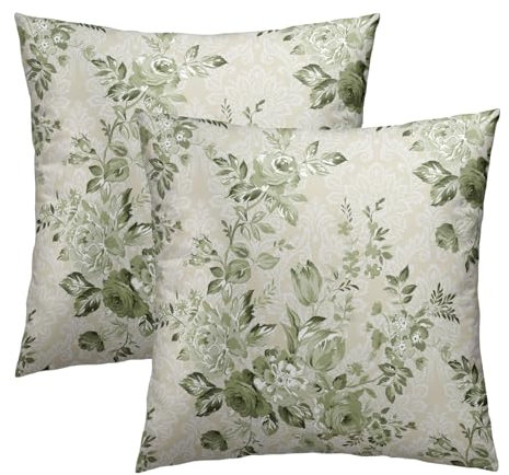 Confezione da 2 federe per cuscino con motivo floreale, 55 x 55 cm, colore verde salvia con fiori verdi primaverili, quadrate, cineserie, verde lime, per feste, letto, divano, casa, auto, camera da