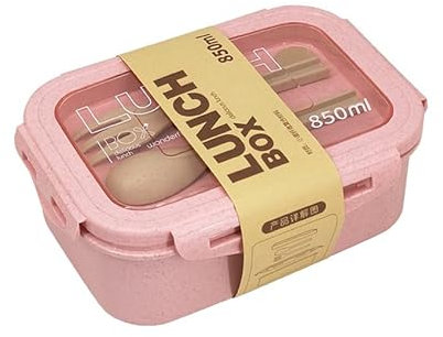 MerwDeeyt Lunch Box Adults, Bento Lunch Box 850ml with Cutlery Set, Leak-Proof Lunchbox Portability Snack Boxes for Adult, Lunch Box with Compartments for Office, Picnic, Travelling (Pink)