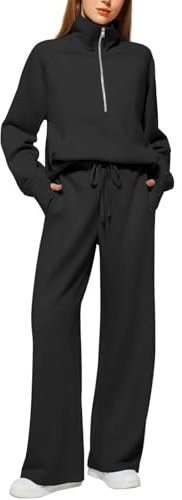 Yekdmxop Tuta Donna Sportive Senza Cappuccio Elastico Tuta Sportivo Felpa con Zip Pantaloni Della Tuta 2 Pezzi da Donna Comodo Completo Felpe Zip Invernale Oversize Morbido Completi Fitness