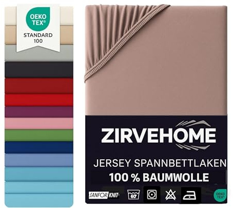 Spannbettlaken 180x200-200x200 cm - Jersey Spannbetttuch 100% Baumwolle - Komfort Bettlaken für Matratzen bis 25 cm Höhe, Spannbettlaken Farbe Nougat