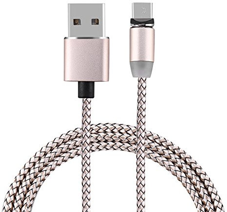 Qukaim microusbcable Cavo di ricarica universale magnetico intrecciato micro USB con luce LED per Android, lunghezza 1 m, oro rosa