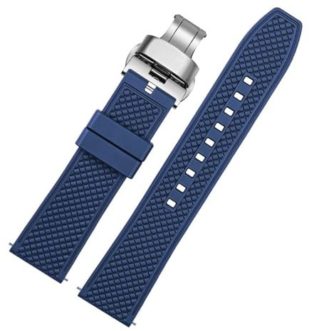 AXTGBHL 20MM 22MM Universal Fluoro Rubeer Uhrenarmband Passend for R-olex T-issot Silikon Wasserdichtes Armband Atmungsaktives Herren- und Damenzubehör(Blue-silver-B,22mm)