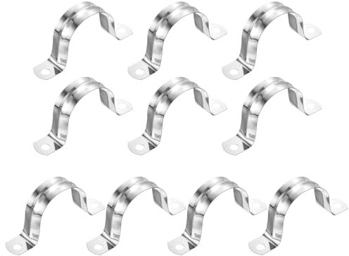 sourcing map 10Pcs Rigid Pipe Straps, 40mm(1.57) 201 Stainless Steel 2 Hole U-Shaped Bracket Tube Hanger Pipe Clamps for Fixing Pipe Cable