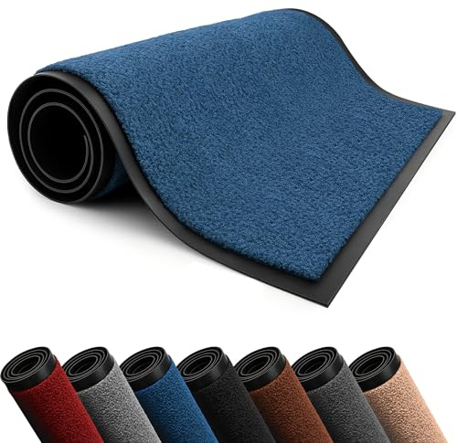 Lexell Door Mats Indoor, Highly Absorbent Washable Doormat, Heavy Duty Non-Slip Rubber Backed Floor Mats for Front & Back Door (Blue, 60 cm x 80 cm)